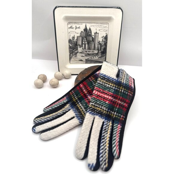 2/$30 Retro Plaid Gloves Finger Touch Screen Cashmere Feel Plus Tartan Plaid - Picture 3 of 7